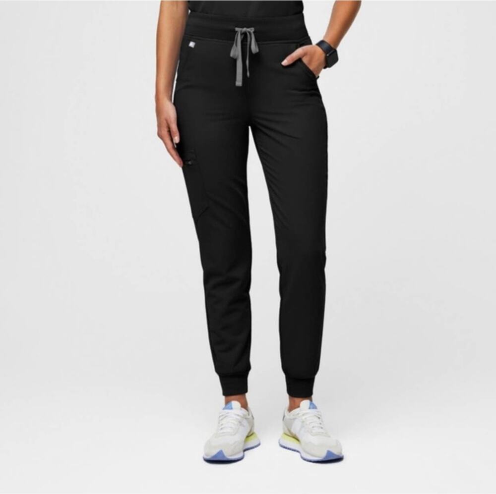 Figs Scrub Pants Womens Medium Black Zamora Jogger Medical Office Drawstring